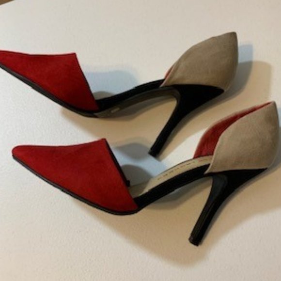 Chinese Laundry suede red beige two times heel women's Sz 8.5 - Picture 2 of 8